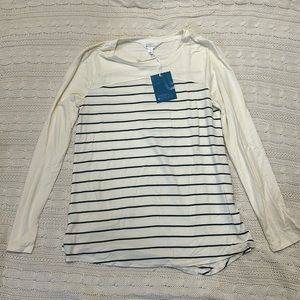 Market and spruce cream and dark grey stripped long sleeve shirt size large